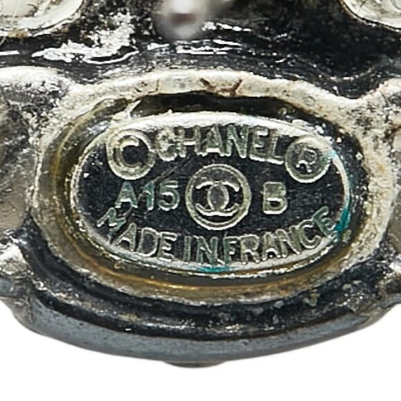 CHANEL CC Logos Rhinestone Stud Earrings Silver Tone A15B Auth w/Box - Picture 5 of 6
